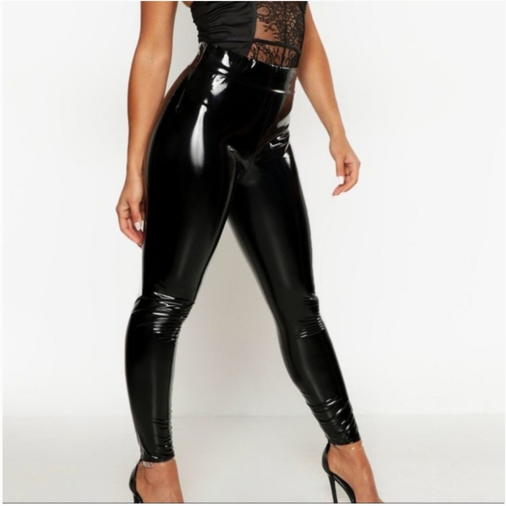 2 pair High waisted Vinyl Leggings (1blk & 1red)